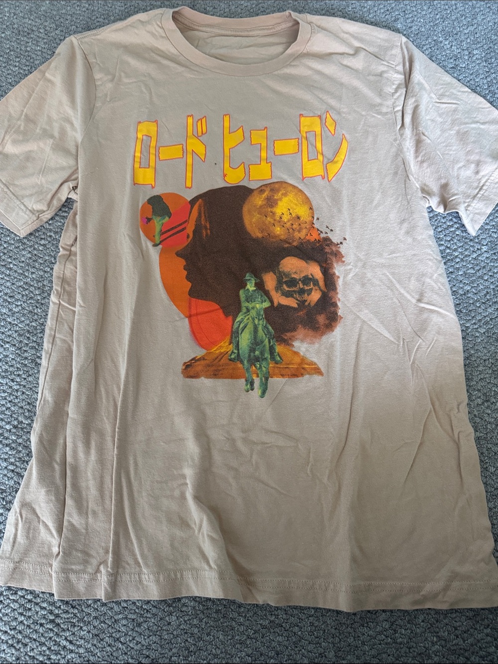 Graphic Desert Horse & Moon Tee - Beige with Orange Accents